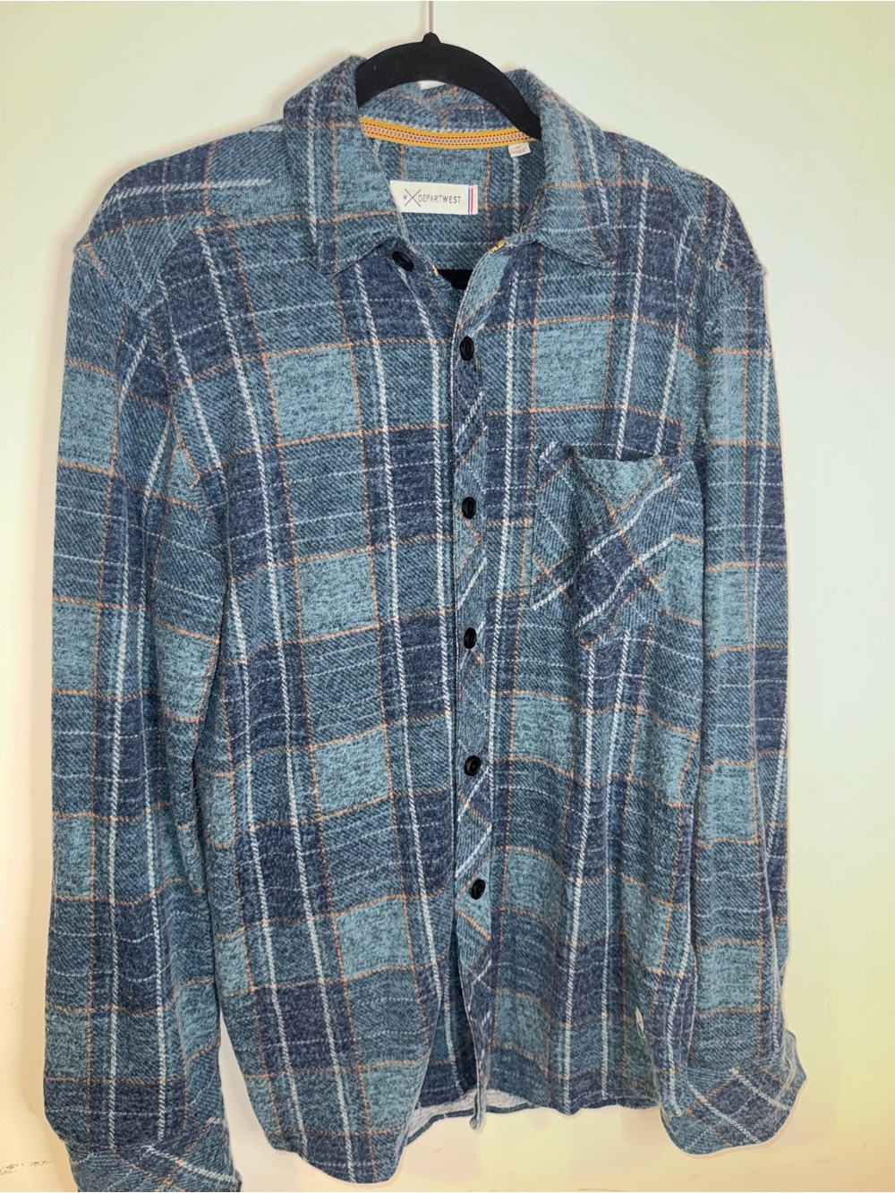 Departwest Men’s S Blue Plaid Brushed Flannel Button Down Shirt Buckle